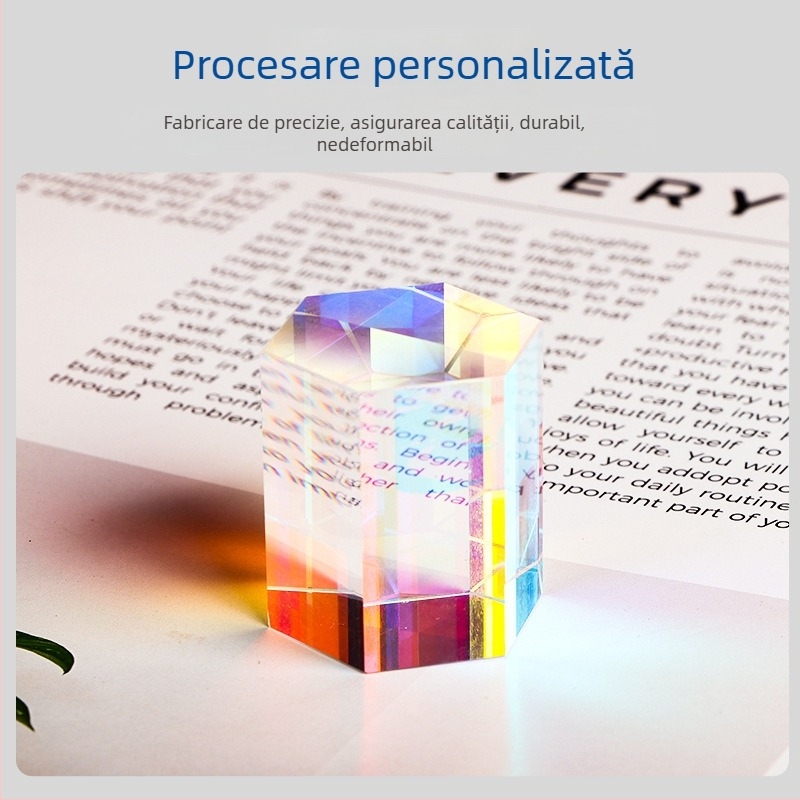 Ornament de cristal cu Cub Rubik, prindător de lumină solară, prismă de amestecare a culorilor și prismă hexagonală — pentru experimente științifice
