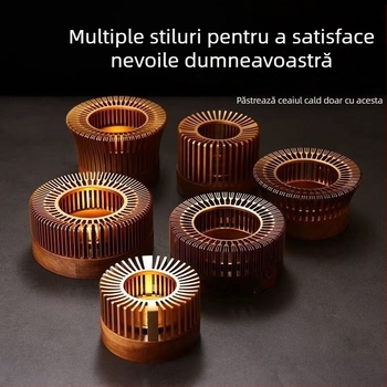 Încălzitor de ceai din aliaj de aluminiu, stil acordeon, lemn masiv, bază de încălzire cu lumânare
