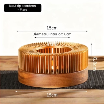 Încălzitor de ceai din aliaj de aluminiu, stil acordeon, lemn masiv, bază de încălzire cu lumânare