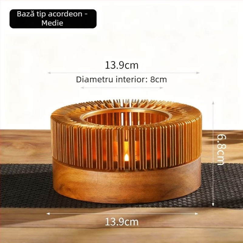 Încălzitor de ceai din aliaj de aluminiu, stil acordeon, lemn masiv, bază de încălzire cu lumânare