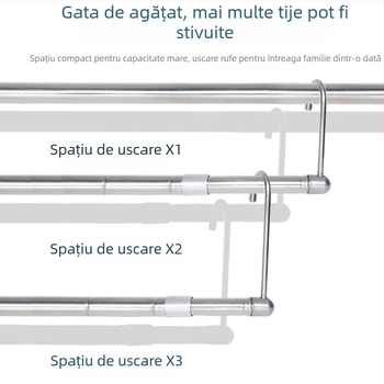 Bară telescopică de haine pentru balcon, invizibilă, retractabilă, pliabilă, pentru lenjerie și pilote