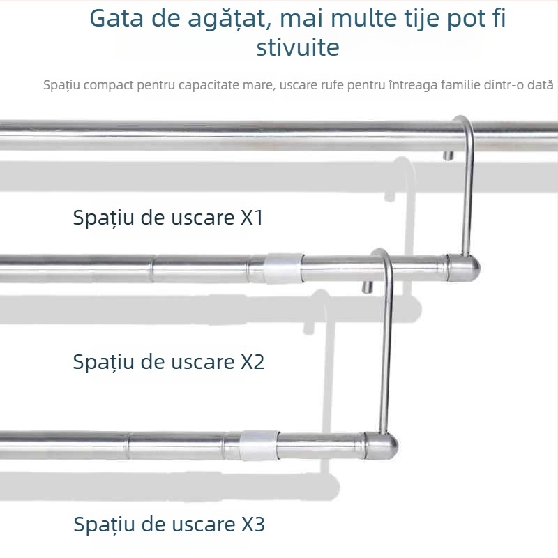 Bară telescopică de haine pentru balcon, invizibilă, retractabilă, pliabilă, pentru lenjerie și pilote