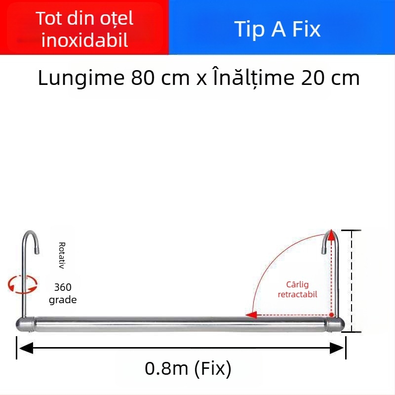 Bară telescopică de haine pentru balcon, invizibilă, retractabilă, pliabilă, pentru lenjerie și pilote