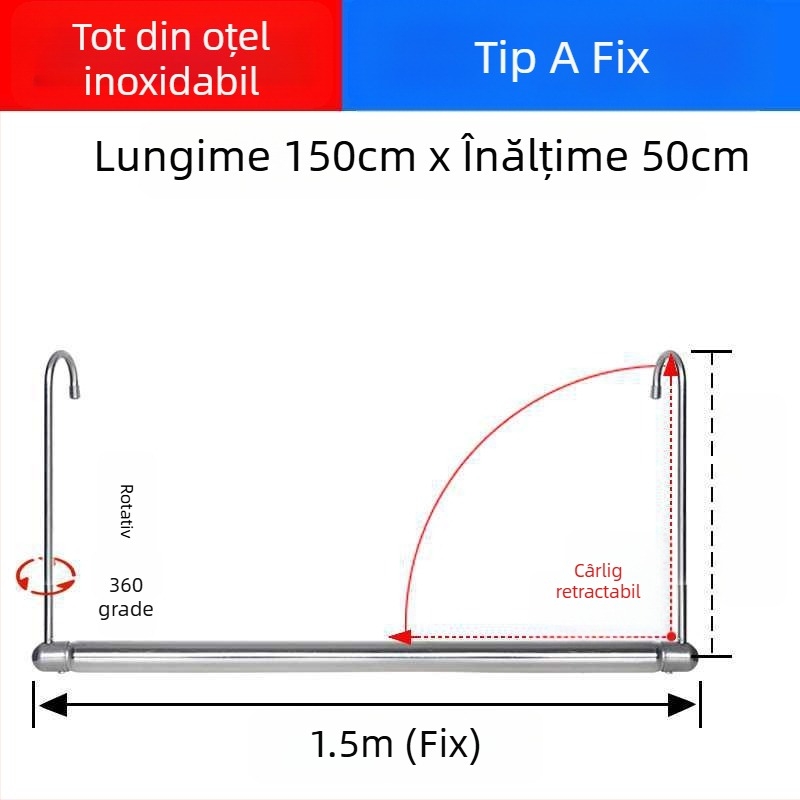 Bară telescopică de haine pentru balcon, invizibilă, retractabilă, pliabilă, pentru lenjerie și pilote