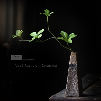 Vază ceramică mică în stil antic pentru decor de birou, ceramică rustică, vas hidroponic pentru flori și ornament pentru ceremonia ceaiului