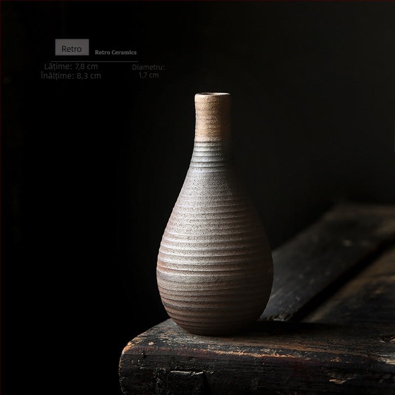 Vază ceramică mică în stil antic pentru decor de birou, ceramică rustică, vas hidroponic pentru flori și ornament pentru ceremonia ceaiului