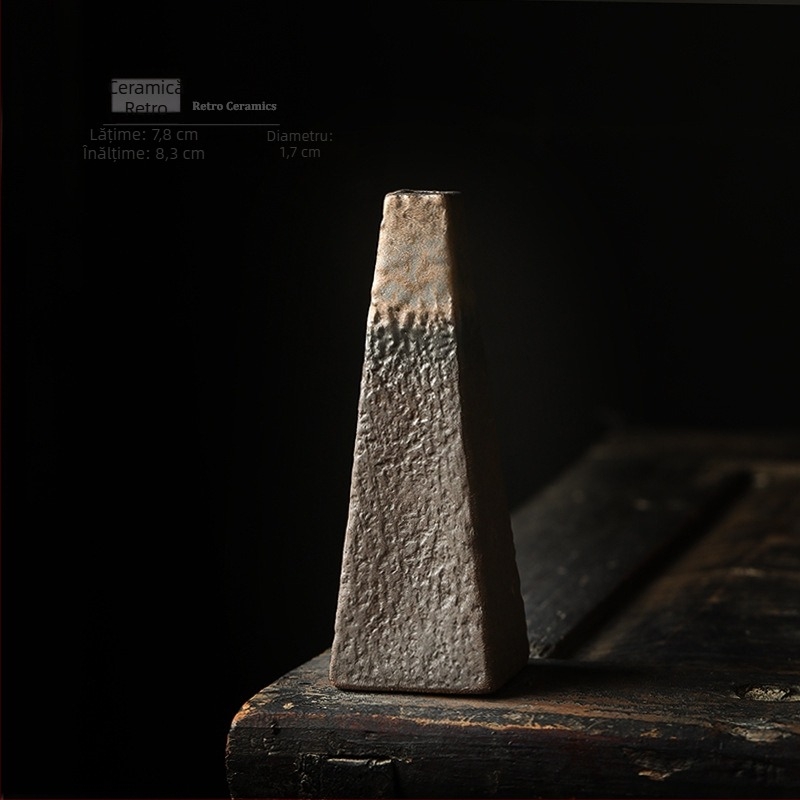 Vază ceramică mică în stil antic pentru decor de birou, ceramică rustică, vas hidroponic pentru flori și ornament pentru ceremonia ceaiului