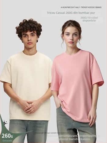 Tricou bărbați din bumbac 100%, culoare uni, croială lejeră, 260 g/m²