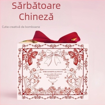 Cutie de bomboane pentru nuntă în stil chinezesc, cu mâner, cutie de cadouri din hârtie, 14x12x6 cm