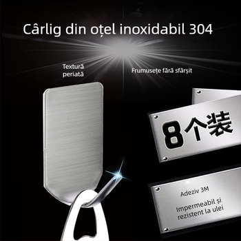 Cârlig din oțel inoxidabil 304, cu adeziv, fără găuri, pentru bucătărie și baie, montaj pe perete