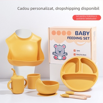 Set de tacâmuri pentru bebeluți cu ursuleț desenat, silicon alimentar, cutie cadou