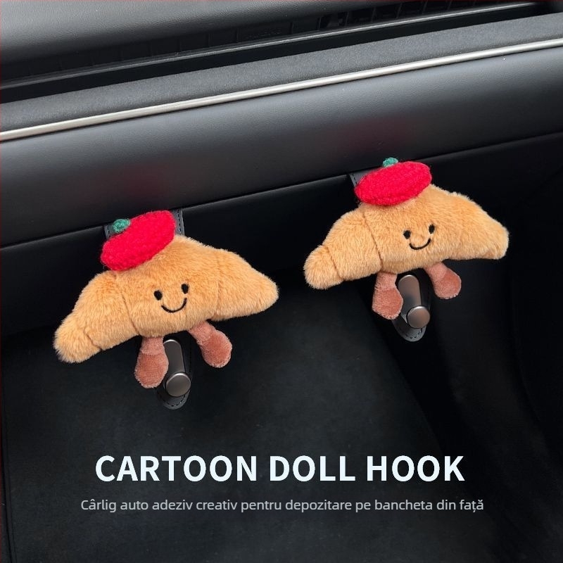 Cârlig auto în formă de croissant – cârlig de depozitare cu bandă adezivă pentru scaunul din față și torpedă pentru mănuși