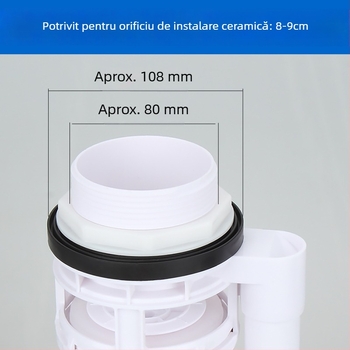Toaletă split, diametru 3 inch, robinet de scurgere controlat prin cablu pentru rezervor; accesorii: buton de eliberare a apei și cheie.