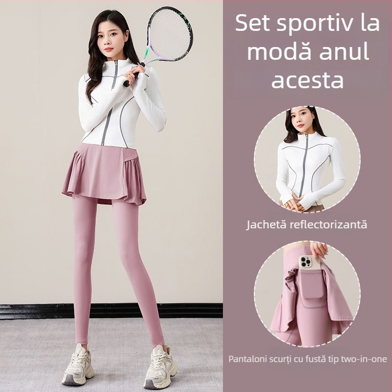 Îmbrăcăminte sport pentru femei – tenis, set pentru alergare toamnă/iarnă, stil nou 2025, echipament premium de yoga, fustă-pantalon pentru badminton, îmbrăcăminte fitness