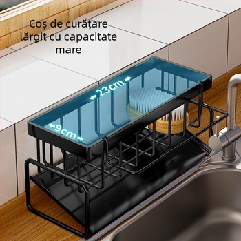 Raft de bucătărie din oțel cu carbon, minimalist, pentru drenaj, depozitare bureți și detergent