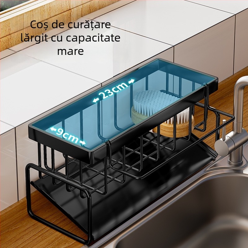 Raft de bucătărie din oțel cu carbon, minimalist, pentru drenaj, depozitare bureți și detergent