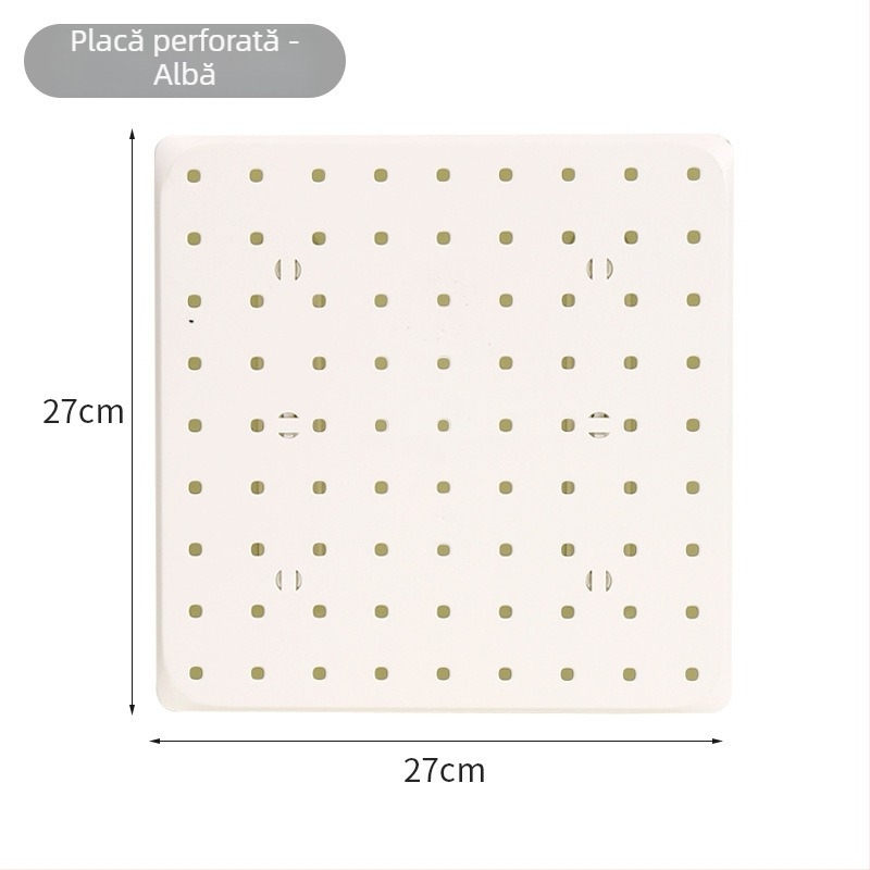 Raft de depozitare pe perete cu placă perforată, montaj fără găuri, pentru bucătărie, cămin și baie