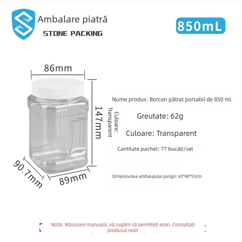 Si Dun borcan transparent din plastic, de calitate alimentară, cu capac etanș și mâner, PET, pentru depozitare bomboane, nuci și gustări