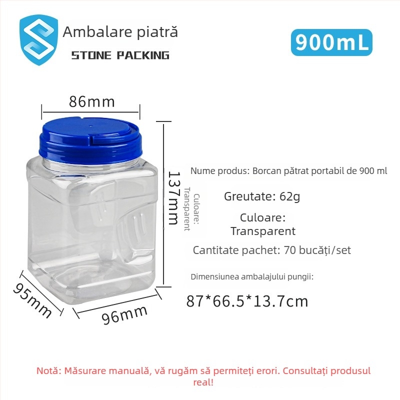 Si Dun borcan transparent din plastic, de calitate alimentară, cu capac etanș și mâner, PET, pentru depozitare bomboane, nuci și gustări