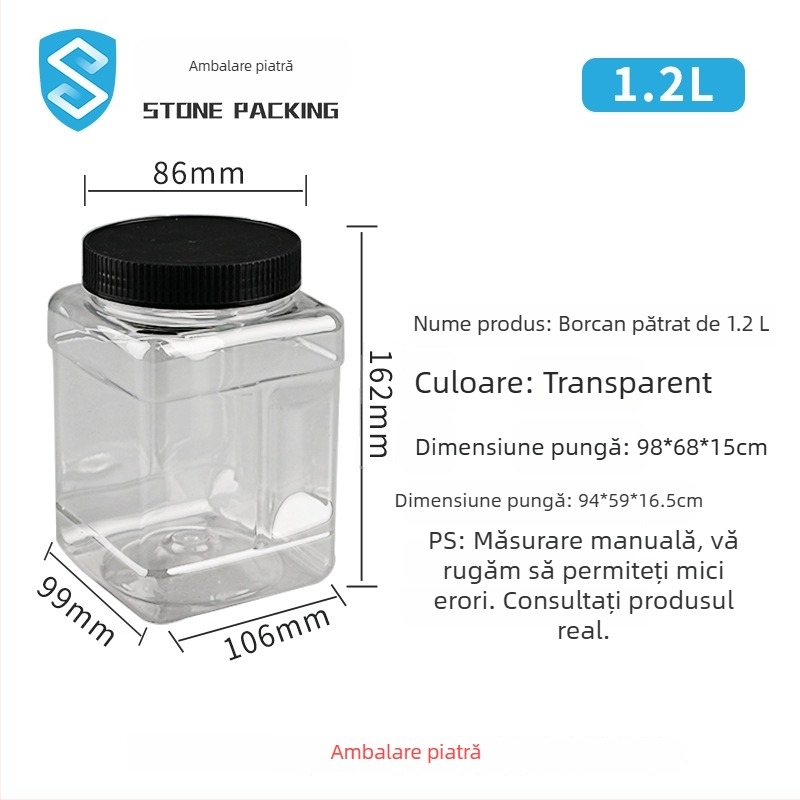 Si Dun borcan transparent din plastic, de calitate alimentară, cu capac etanș și mâner, PET, pentru depozitare bomboane, nuci și gustări