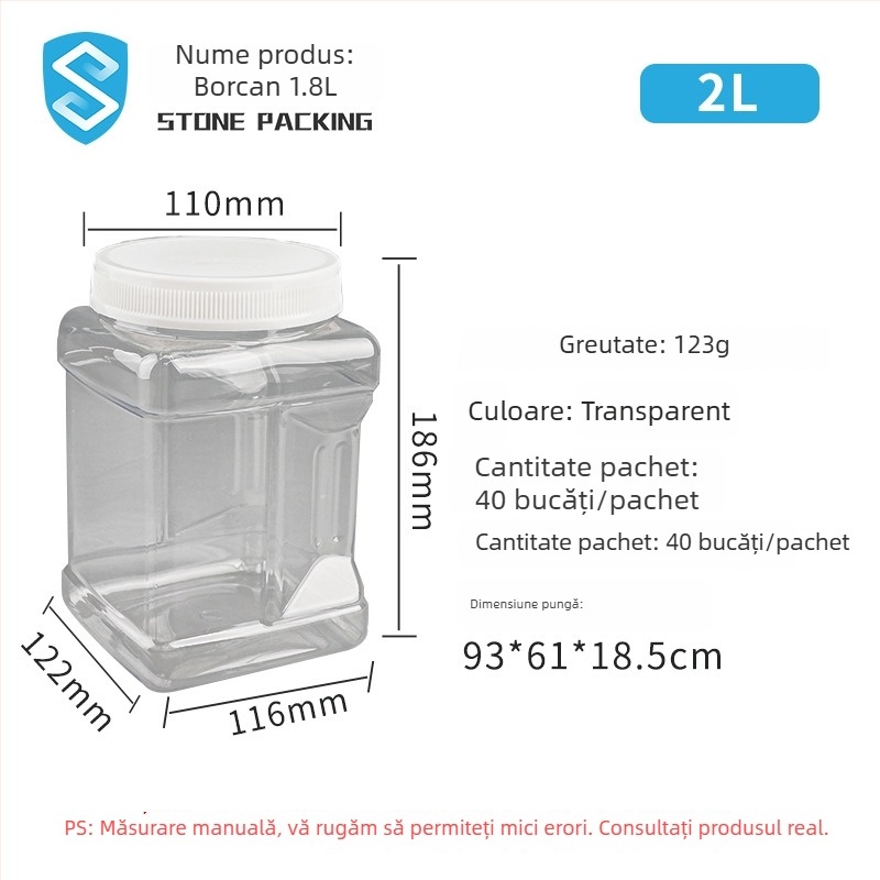 Si Dun borcan transparent din plastic, de calitate alimentară, cu capac etanș și mâner, PET, pentru depozitare bomboane, nuci și gustări