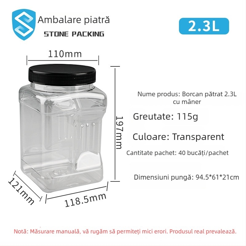Si Dun borcan transparent din plastic, de calitate alimentară, cu capac etanș și mâner, PET, pentru depozitare bomboane, nuci și gustări
