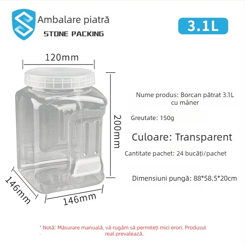 Si Dun borcan transparent din plastic, de calitate alimentară, cu capac etanș și mâner, PET, pentru depozitare bomboane, nuci și gustări