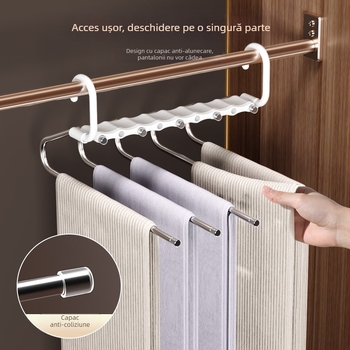 Umeraș pliabil pentru pantaloni — suport multifunctional cu clips, organizator anti-derapare pentru garderobă