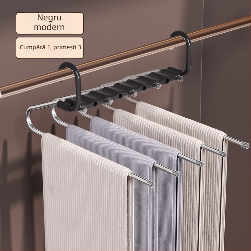 Umeraș pliabil pentru pantaloni — suport multifunctional cu clips, organizator anti-derapare pentru garderobă