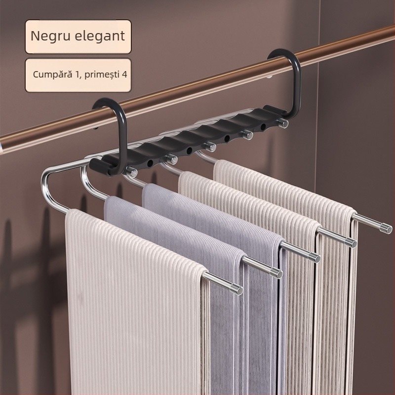 Umeraș pliabil pentru pantaloni — suport multifunctional cu clips, organizator anti-derapare pentru garderobă