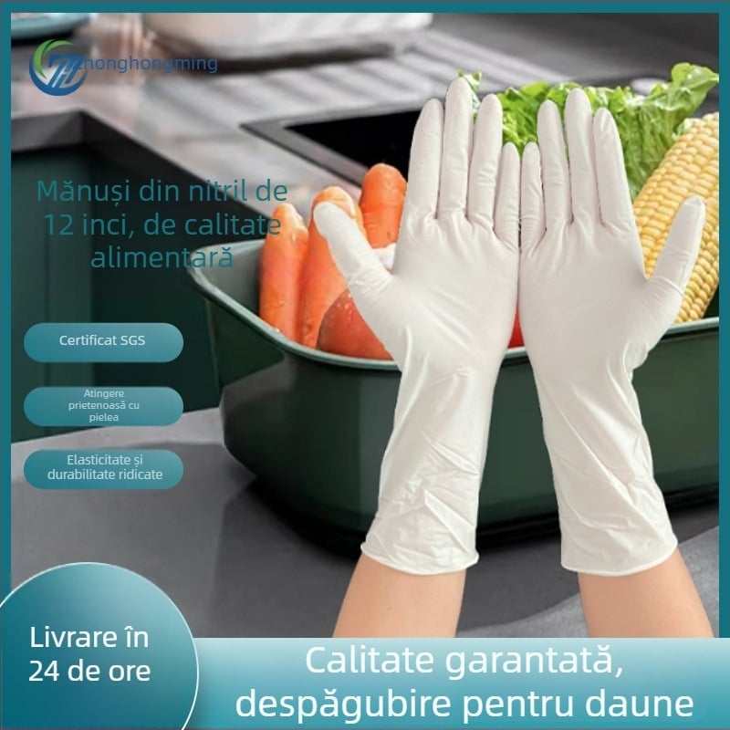Mănuși nitril, lungi, impermeabile și rezistente la ulei, pentru treburi casnice și spălat vase, antiderapante, durabile, 12 inch, de unică folosință