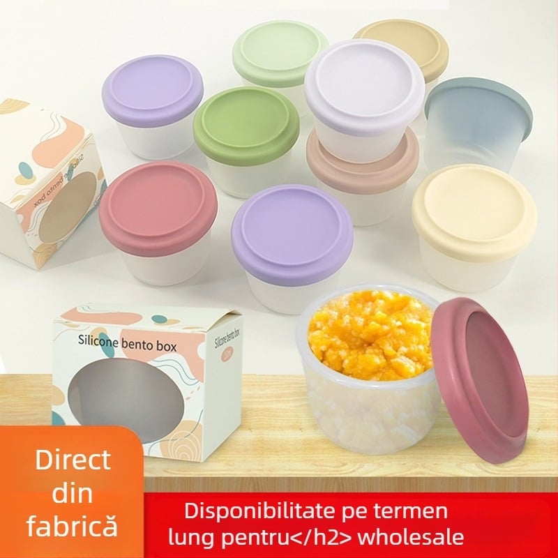 Set din silicon pentru hrana bebelușilor, 5 piese — silicon alimentar, boluri pentru gătit la abur, recipiente pentru congelare cu închidere etanșă