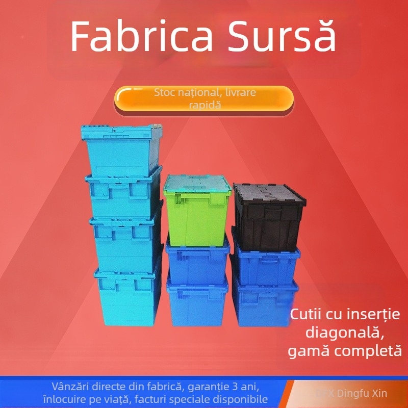 Cutie plastică de depozitare cu capac, cutie logistică dreptunghiulară, de înaltă rezistență