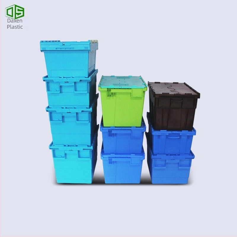 Cutie plastică de depozitare cu capac, cutie logistică dreptunghiulară, de înaltă rezistență