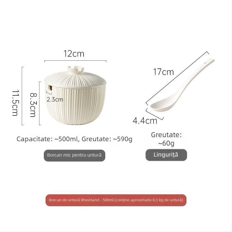 Borcan ceramic pentru slănină, cu capac și linguriță, rezistent la temperaturi înalte, capacitate mare pentru ardei iuți și condimente