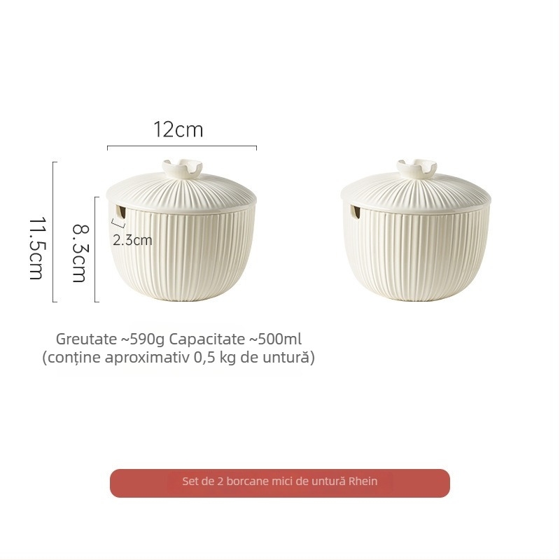 Borcan ceramic pentru slănină, cu capac și linguriță, rezistent la temperaturi înalte, capacitate mare pentru ardei iuți și condimente