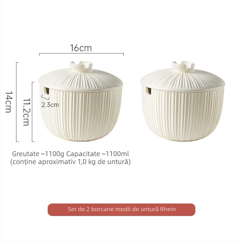 Borcan ceramic pentru slănină, cu capac și linguriță, rezistent la temperaturi înalte, capacitate mare pentru ardei iuți și condimente