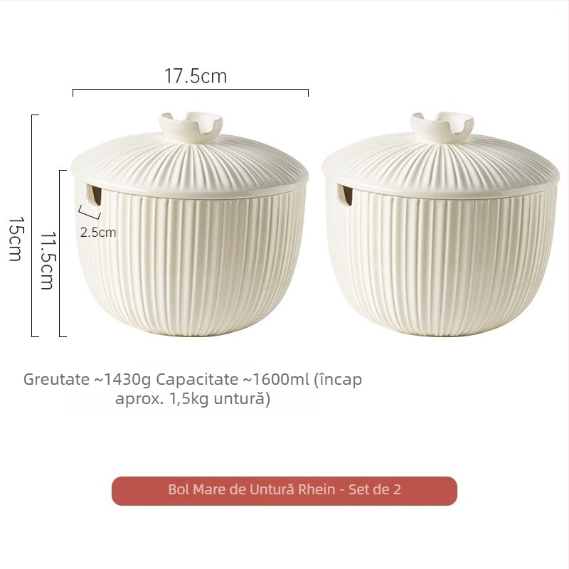 Borcan ceramic pentru slănină, cu capac și linguriță, rezistent la temperaturi înalte, capacitate mare pentru ardei iuți și condimente