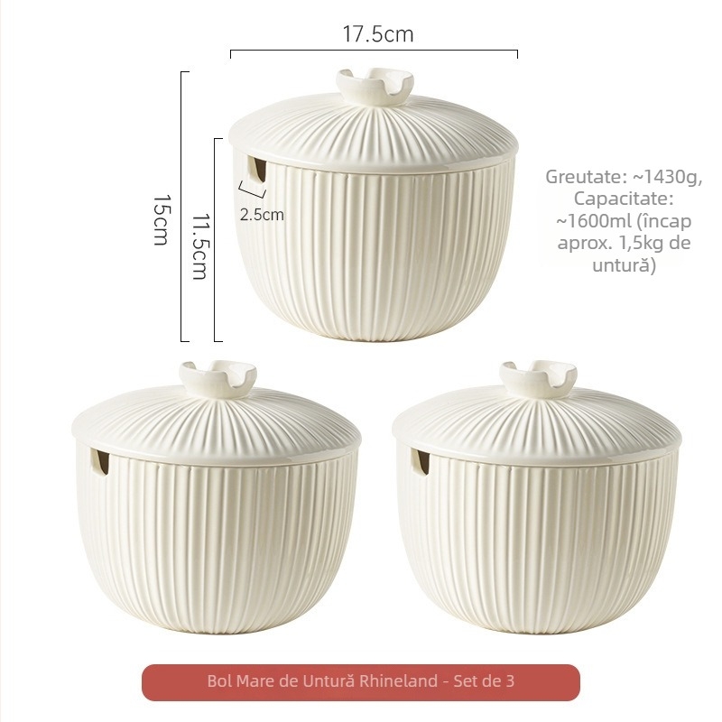 Borcan ceramic pentru slănină, cu capac și linguriță, rezistent la temperaturi înalte, capacitate mare pentru ardei iuți și condimente