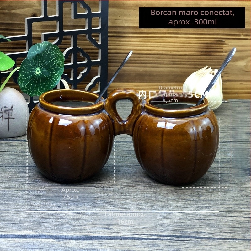 Solniță ceramică în stil retro, recipient din ceramică monobloc pentru sare și condimente, volum mare