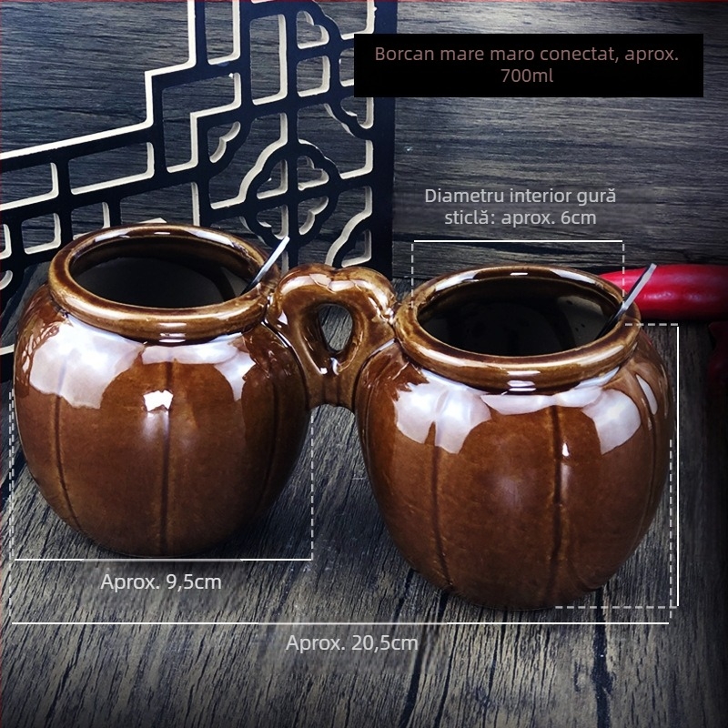 Solniță ceramică în stil retro, recipient din ceramică monobloc pentru sare și condimente, volum mare