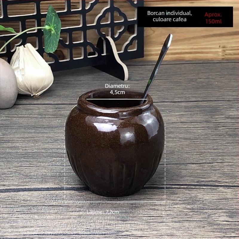 Solniță ceramică în stil retro, recipient din ceramică monobloc pentru sare și condimente, volum mare