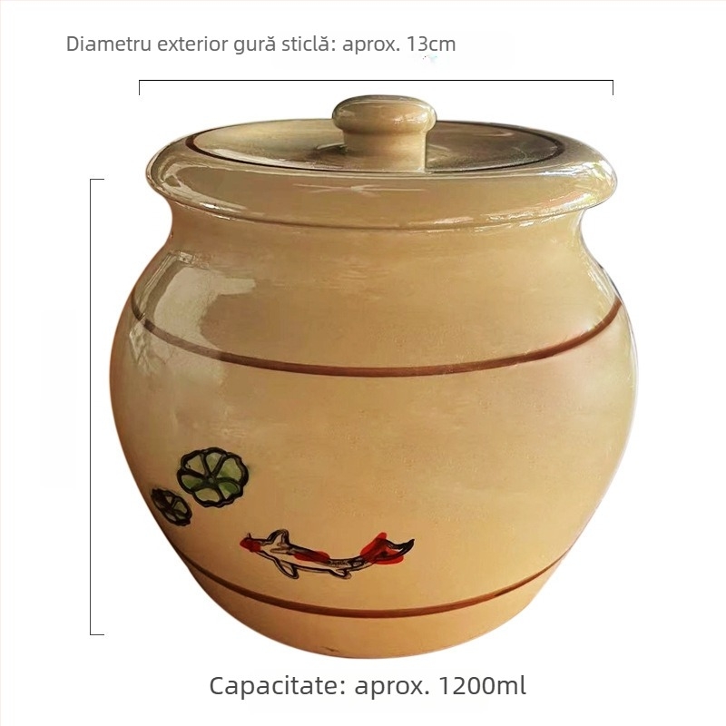 Solniță ceramică în stil retro, recipient din ceramică monobloc pentru sare și condimente, volum mare