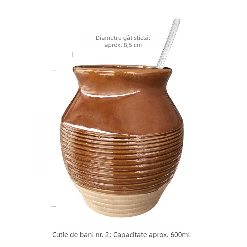 Solniță ceramică în stil retro, recipient din ceramică monobloc pentru sare și condimente, volum mare