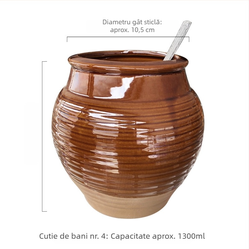 Solniță ceramică în stil retro, recipient din ceramică monobloc pentru sare și condimente, volum mare