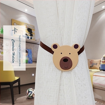 Curea pentru perdea din lemn, cu cataramă magnetică, design creativ pentru camera copiilor, montaj fără găuri