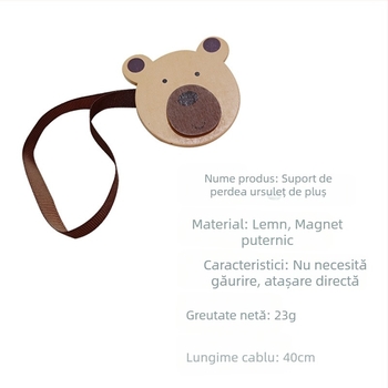 Curea pentru perdea din lemn, cu cataramă magnetică, design creativ pentru camera copiilor, montaj fără găuri