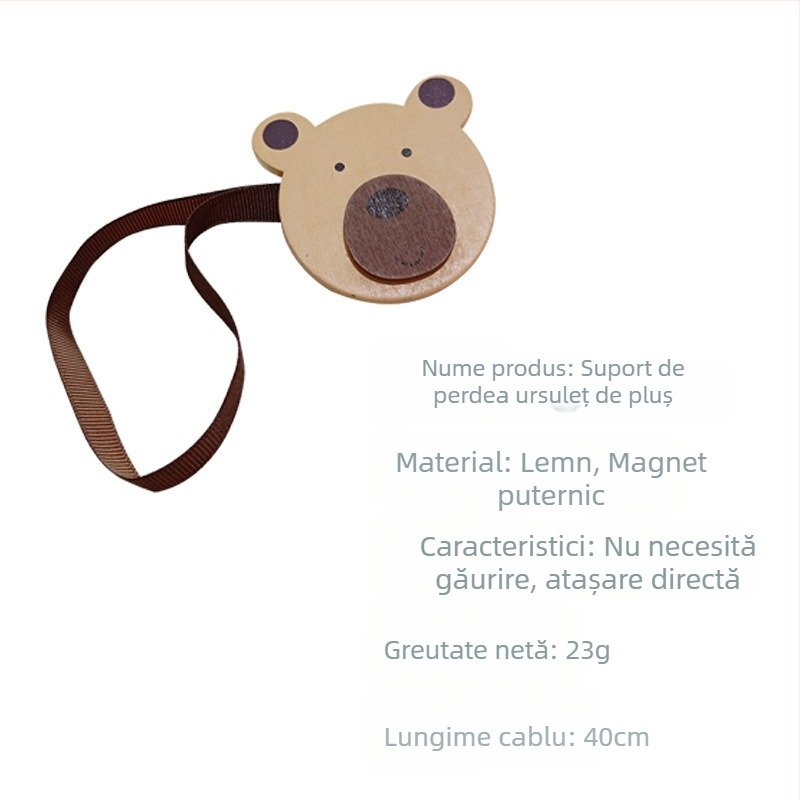 Curea pentru perdea din lemn, cu cataramă magnetică, design creativ pentru camera copiilor, montaj fără găuri