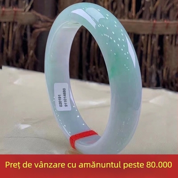 Brățară din jad Laokeng, naturală, în nuanțe verde închis și verde deschis, cu model floral plutitor
