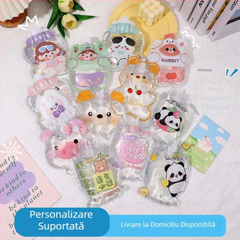 Încălzitor pentru mâini, în formă de desen animat, recipient transparent pentru apă fierbinte, mini geantă